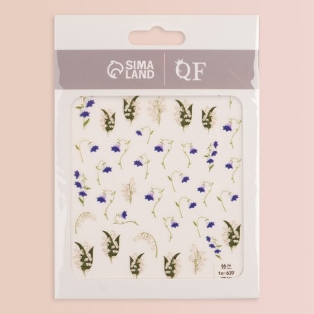 Nail stickers "flowers", white/purple/green color-1