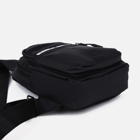 Male sling bag from textiles, headphone opening, black color-5