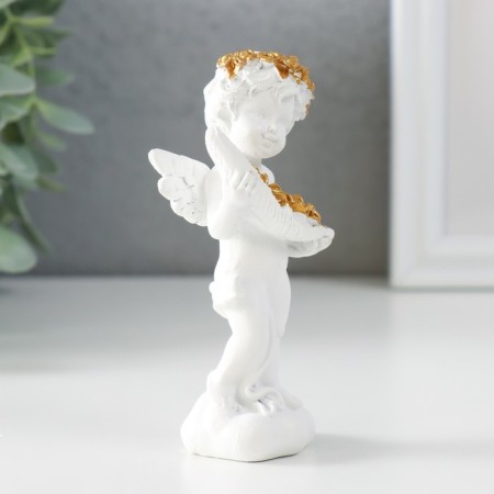 Polystone souvenir "A snow -white angel with gold roses in the sheet" 6x4x11 cm-1
