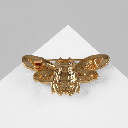 Brooch "Bee" with openwork wings, black and white color in gold-1