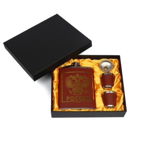 Gift set "Two -headed eagle" 4V1: Flake 240 ml, funnel, 2 glasses, 17 x 19 cm-5