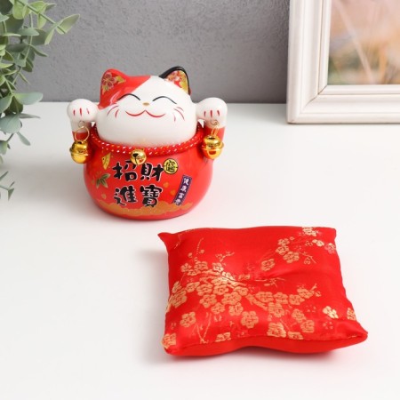 Piggy bank Ceramics "Cat Mani-Neko attracting wealth" red 9.5x12x11 cm-4