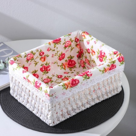 Basket for storage laid handmade Daulaan "Summer", 26 × 20 × 11 cm, white color-1