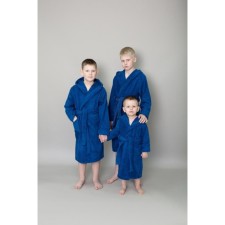 Children's robe with a hood, size 36, dark blue color