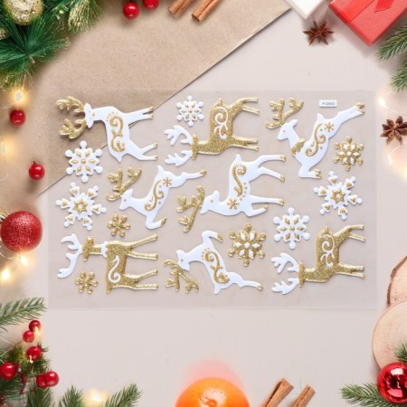 Stickers on the windows "New Year" deer, white background, 25x14 cm
