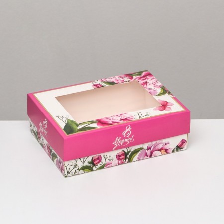 The box is folding, with the window "Spring peonies" 21 x 15 x 7 cm-1