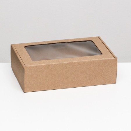 Boxing box, brown with a window, 26 x 17 x 8 cm-1