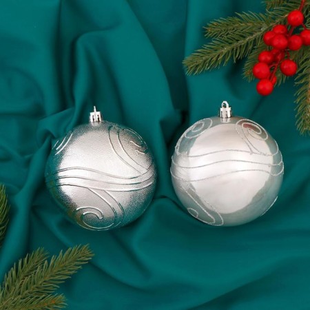 Set of balls plastic D-10 cm, 2 pcs "Silver Lines" silver