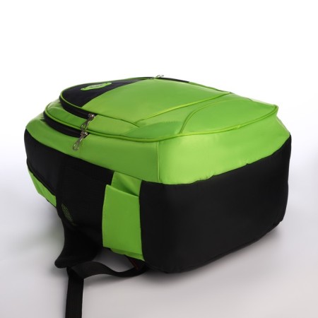 School backpack from textiles on a zipper, 4 pockets, green color-4