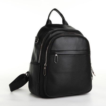 City backpack on lightning, from artificial leather, black color
