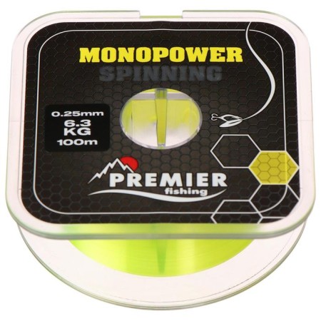 Premier Fishing Monopower Spinning Lines, diameter 0.25 mm, test 6.3 kg, 100 m, fluorescent yellow