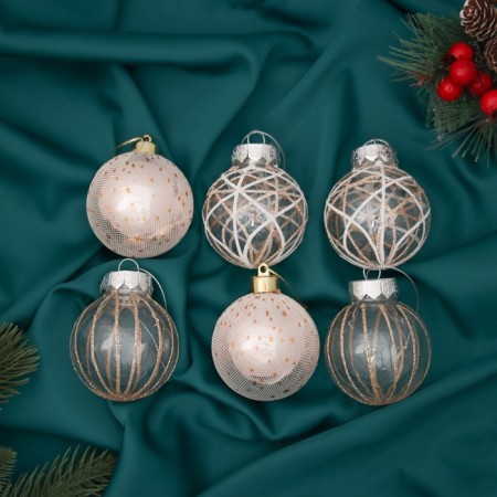 Set of balls plastic D-6 cm, 6 pcs "Winter Valley" Beige
