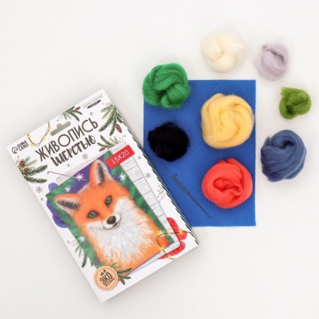 New Year's painting with wool "New Year! Cute fox ", a5-9