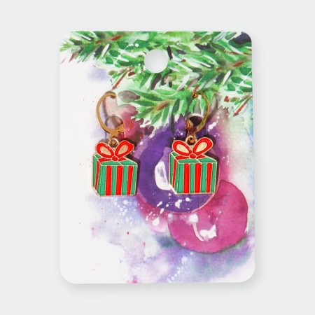 Earrings "Gift" with a bow, the color is red-green in gold-2
