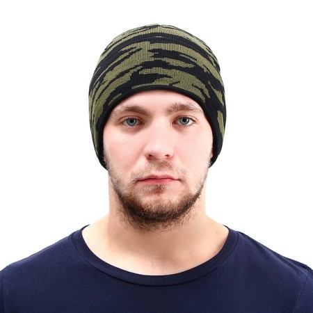 Knitting hat, on a fleece, wave, camouflage