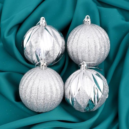 Set of balls plastic D-7 cm, 4 pcs "Shine" Silver