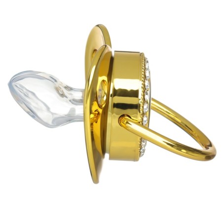 Set: Nipple - Orthodontic dummy with the holder "Dollar", with a cap, from 6 months, gold, rhinestones-4