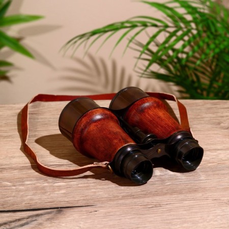 Binoculars on the belt, lens 5 cm, brass, skin-1