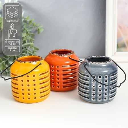 Ceramics candlestick for 1 candle "Lantern. Strips and points" MIX 8x8x9 cm