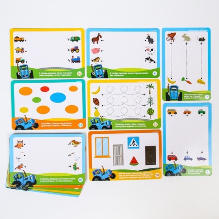 Developing set of writers -asters "Learning to write lines and figures" 20 cards, marker, blue tractor-1