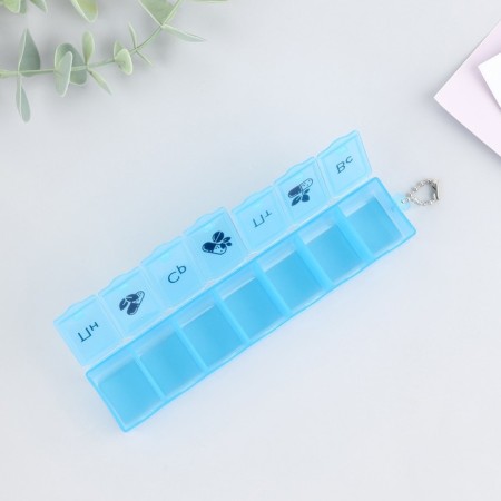 A tableter for a week with a chain, 7 sections, Russian letters, blue, 15 x 3 x 2 cm.-3