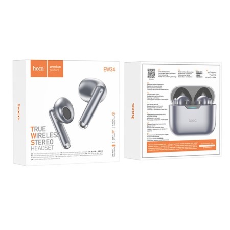 Hoco EW34, TWS, wireless headphones, inserts, BT 5.3, 30/250 mAh, gray-3