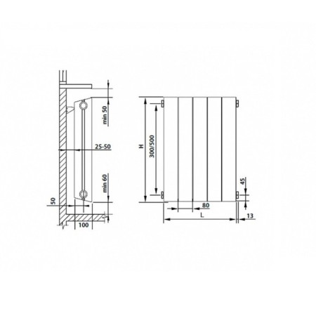 Bimetallic radiator Royal Thermo Pianoforte/Silver Satin, 500 x 100 mm, 4 sections, chrome-3