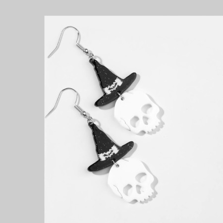 Acryl Earrings "Skulls" in hats, black and white color in silver-1