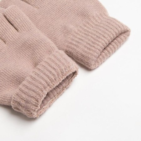 Gloves of female two -layer minku plain, size 6.5, beige color-2