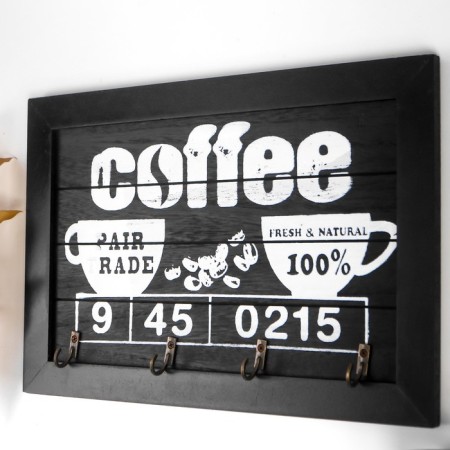Hooks decorative wood "coffee break" 20x30 cm-1