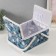 Casket for needlework "Black and white flowers on blue" 19x26x14.5 cm