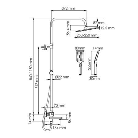 The shower system wasserkraft a299.255.130.bm Thermo, tropical shower, thermostat, black-2