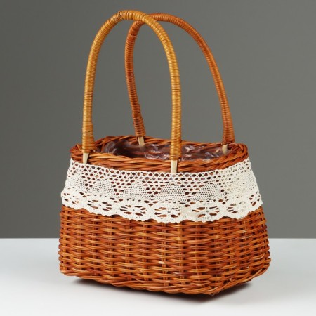 Wicker basket, 20 x 11 x 16/29 cm, with edging, rattan