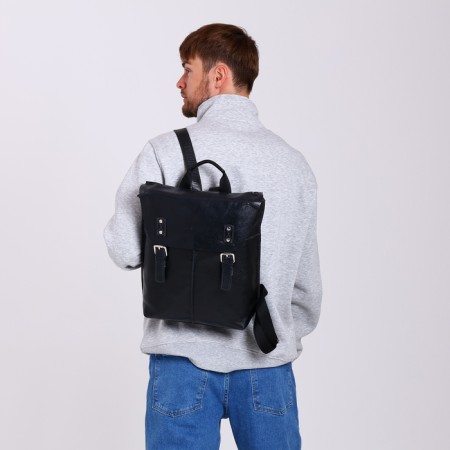 City backpack made of genuine leather with lightning, igermann, black color-4