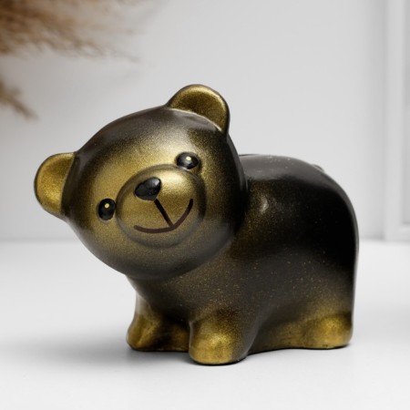 Piggy bank "Bear" black with gold, 11cm