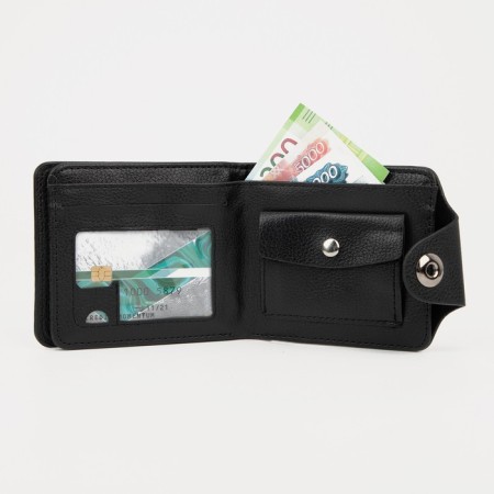 Male purse for magnet, department for bills, for maps, for coins, black color-5