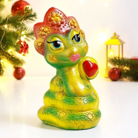 The piggy bank "Snake in Kokoshnik" Green Red, 23cm