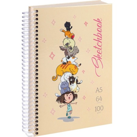 Sketchbook A5, 64 sheets on the crest "Girl with cats", hard cover, glossy lamination, block 100 g/m2-1