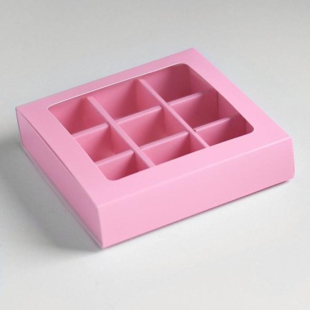 Box for 9 sweets with a shell, pink, 13.7 x 13.7 x 3.5 cm, set of 5 pcs.