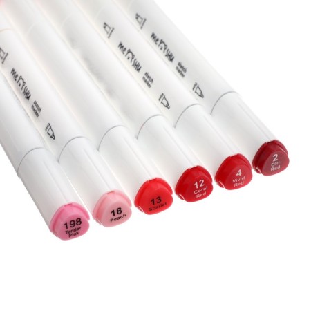 Meshu bilateral markers for sketching, 6 colors (pink colors)-1