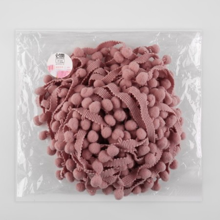 Decorative braid with pompons, 25 ± 5 mm, 9.1 ± 0.5 m, powder color-2
