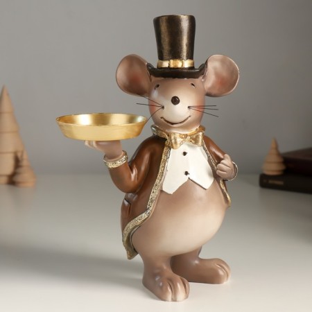 Polystone candlestick for 1 candle "Mouse in the cylinder and tailcoat" 17x10x23 cm
