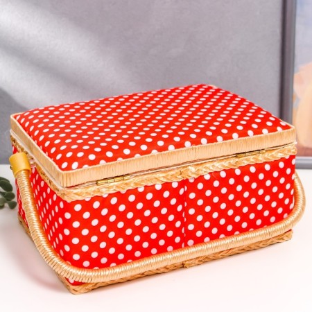 Casket for needlework "White peas on red" 13x17.5x24 cm-2