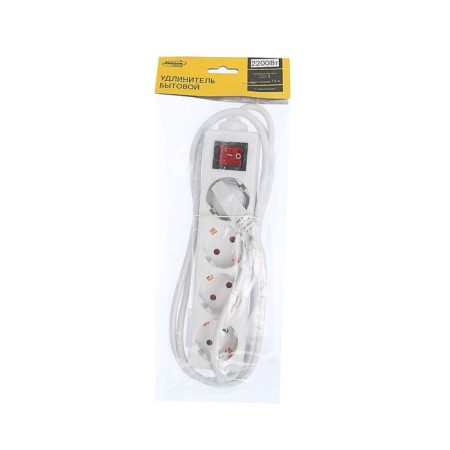 Extension cord Luazon Lighting, 4 sockets, 1.8 m, 10 A, 2200 W, 3x1.5 mm2, s/k, with off.,-2