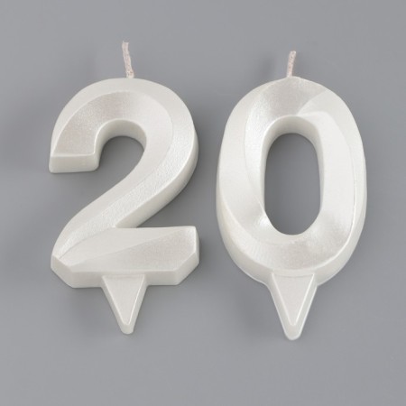 Candle in the cake jubilee "line" (set 2 in 1), number 20, pearl, 6.5 cm-2