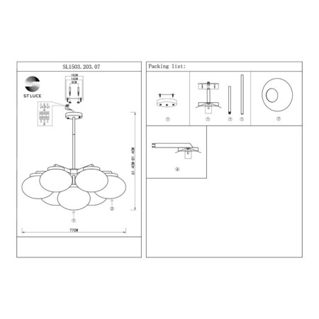 Suspended chandelier ST LUCE. SL1503.203.07. Modica. 7x40 watts, E27, 77x77x61.4 cm, golden color-6