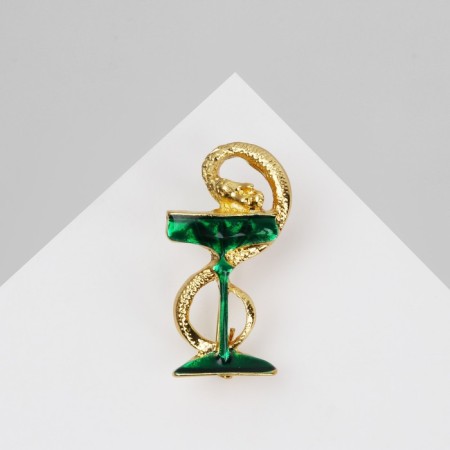 Brooch "Snake in Heraldry" wriggling, green color in gold