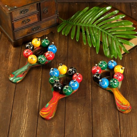 Musical instrument Marakas with balls and plates rainbow 25x13x5 cm mix