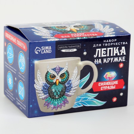 Set for decor mug polymer clay. Modeling on the mug "Night owl", with rhinestones-4