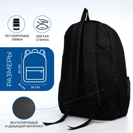 Youth backpack from textiles on lightning, 4 pockets, black/blue color-1